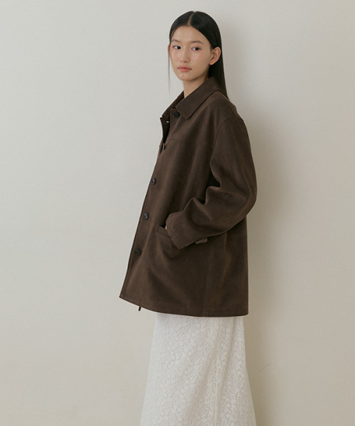 oversized suede half coat-brown