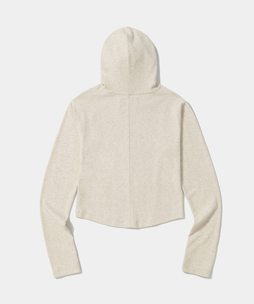 TINY SCRIPT SLIM CROP WOMEN HOODIE_OATMEAL
