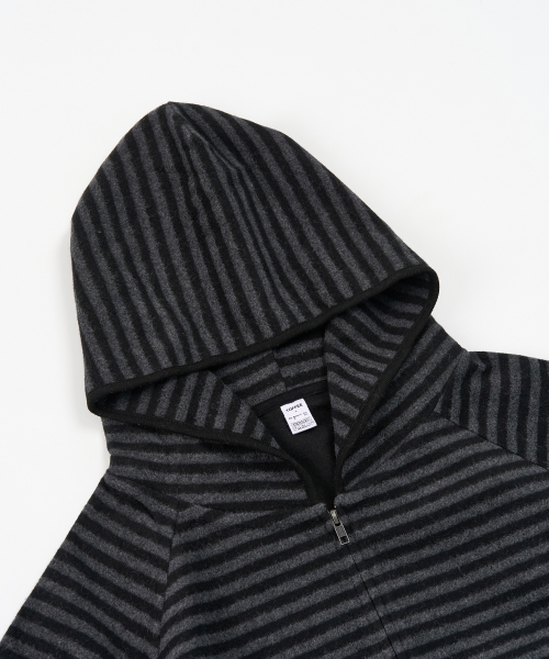 STRIPE FLEECE HOOD ZIP-UP (CHARCOAL/BLACK)