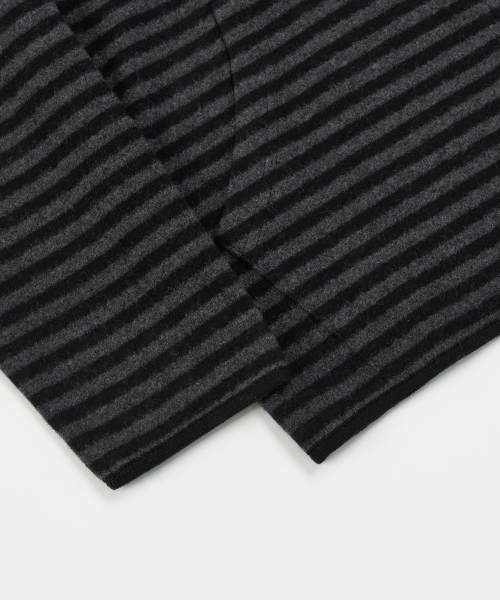 STRIPE FLEECE HOOD ZIP-UP (CHARCOAL/BLACK)