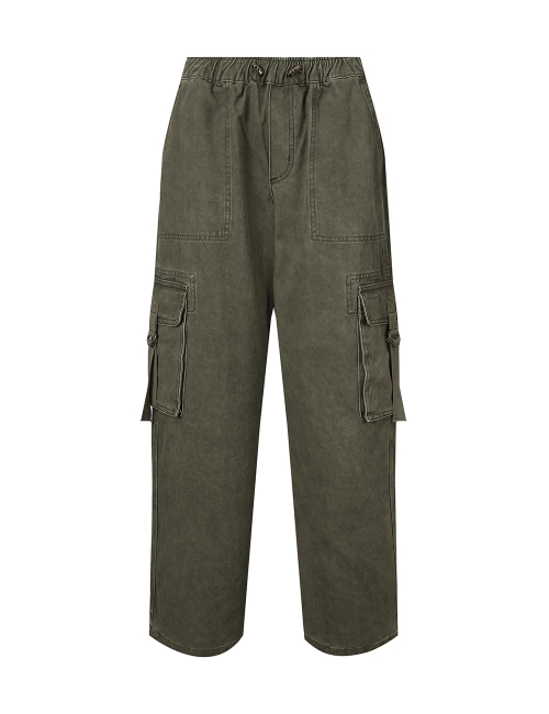 Женские карго широкие брюки на резинке с окраской Khaki