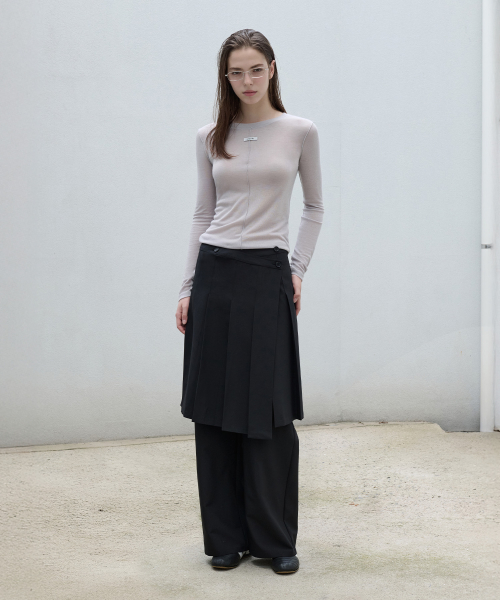 LAYERED PLEATS SKIRT PANTS BLACK