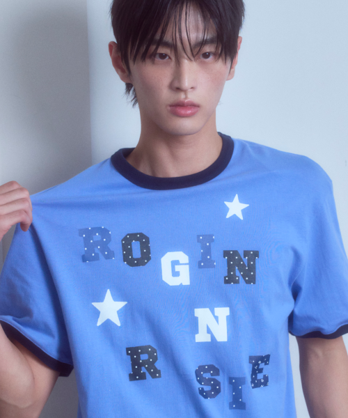 Logo Spell Point Starry Ringer T-shirt Blue