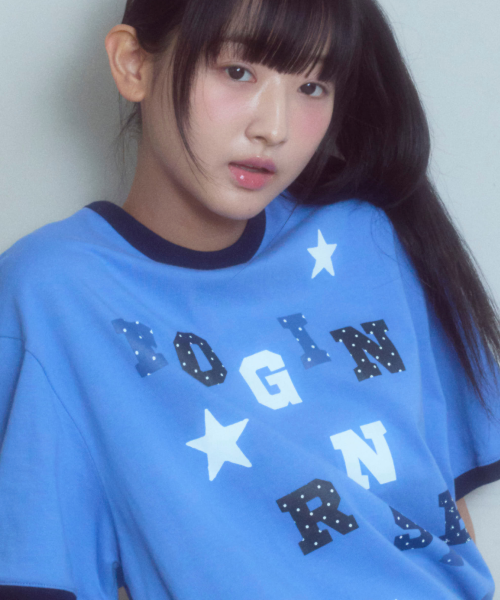 Logo Spell Point Starry Ringer T-shirt Blue