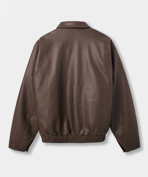 PU MINIMAL LEATHER JACKET_BROWN