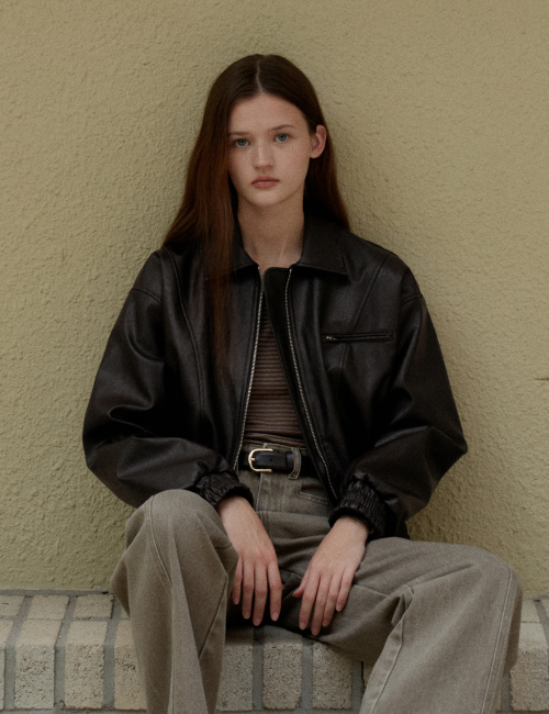 Leather zip-up jumper (Brown)