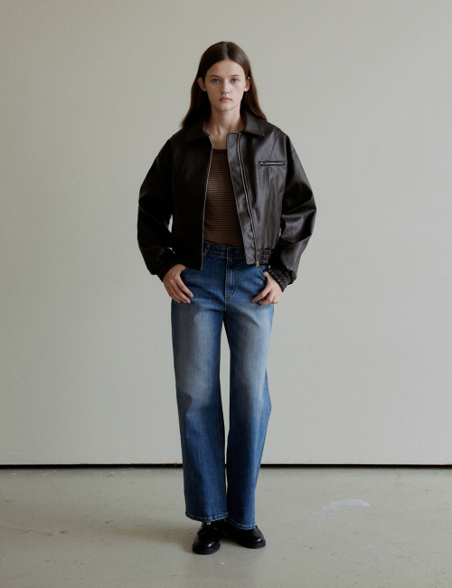 Leather zip-up jumper (Brown)