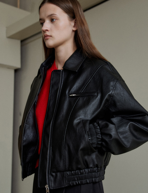 Leather zip-up jumper (Black)