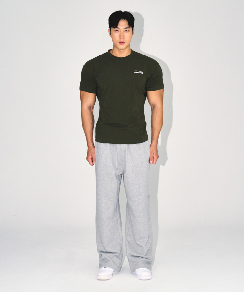 BRNT BACK LOGO MUSCLE FIT T-SHIRTS [KHAKI]