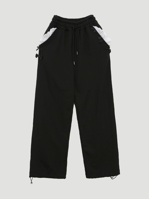 Ribbon Park string Pants - Black