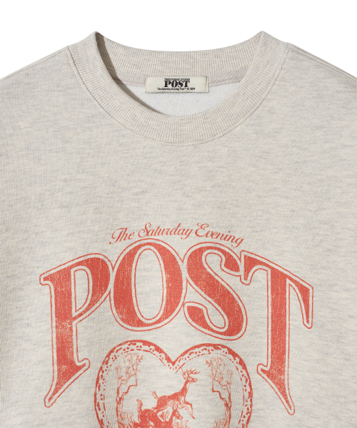 Deer Heart Graphic Sweat Shirt Oatmeal