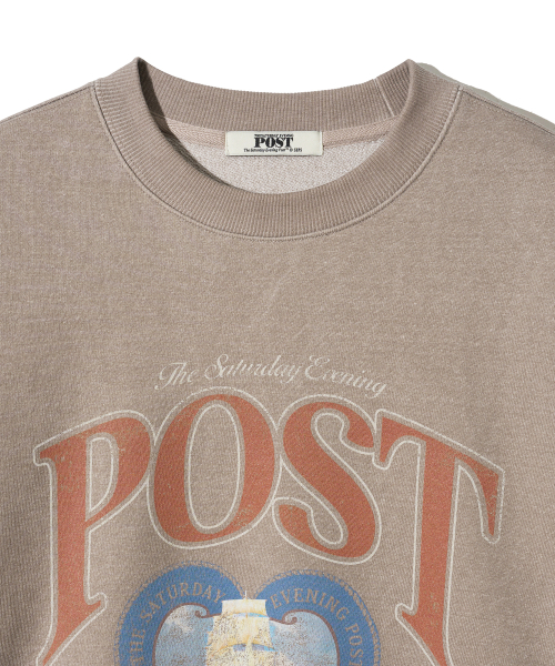 Heart Ship Graphic Pigment Sweat Shirt Beige