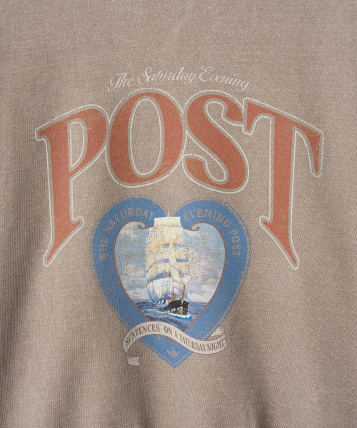 Heart Ship Graphic Pigment Sweat Shirt Beige