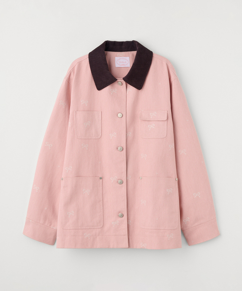 RIBBON EMBROIDERED WORK JACKET_PINK