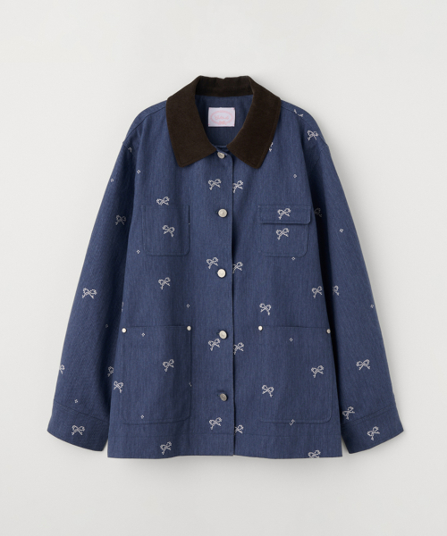 RIBBON EMBROIDERED WORK JACKET_BLUE