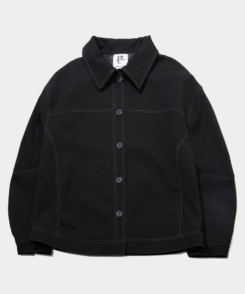 Вощёный стёганый однобортный формальный жакет с воротником [Black]