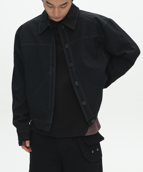 Вощёный стёганый однобортный формальный жакет с воротником [Black]