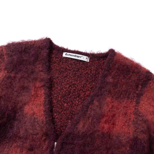 W BLOCK CHECK ZIP UP CARDIGAN RED