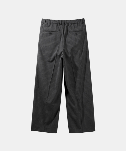 Striped One-Tuck Wide Slacks – Charcoal Gray