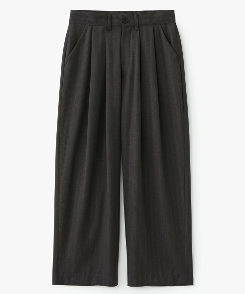 Melsa Double-Pleat Stripe Wide Slacks DARK GREY