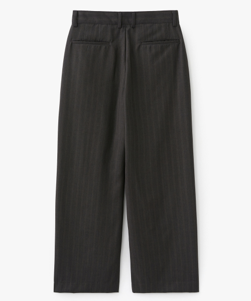 Melsa Double-Pleat Stripe Wide Slacks DARK GREY