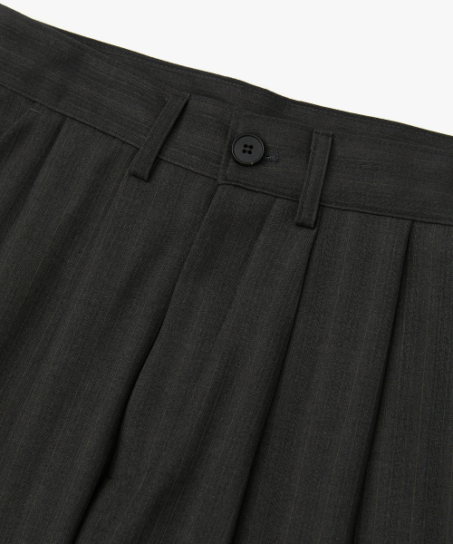 Melsa Double-Pleat Stripe Wide Slacks DARK GREY