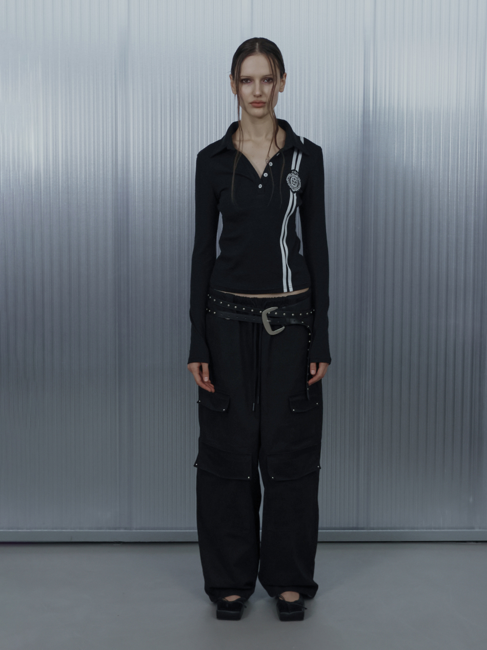 셋업이엑스이(SETUP-EXE) WAFFEN LINE COLLAR TEE / BLACK - 사이즈