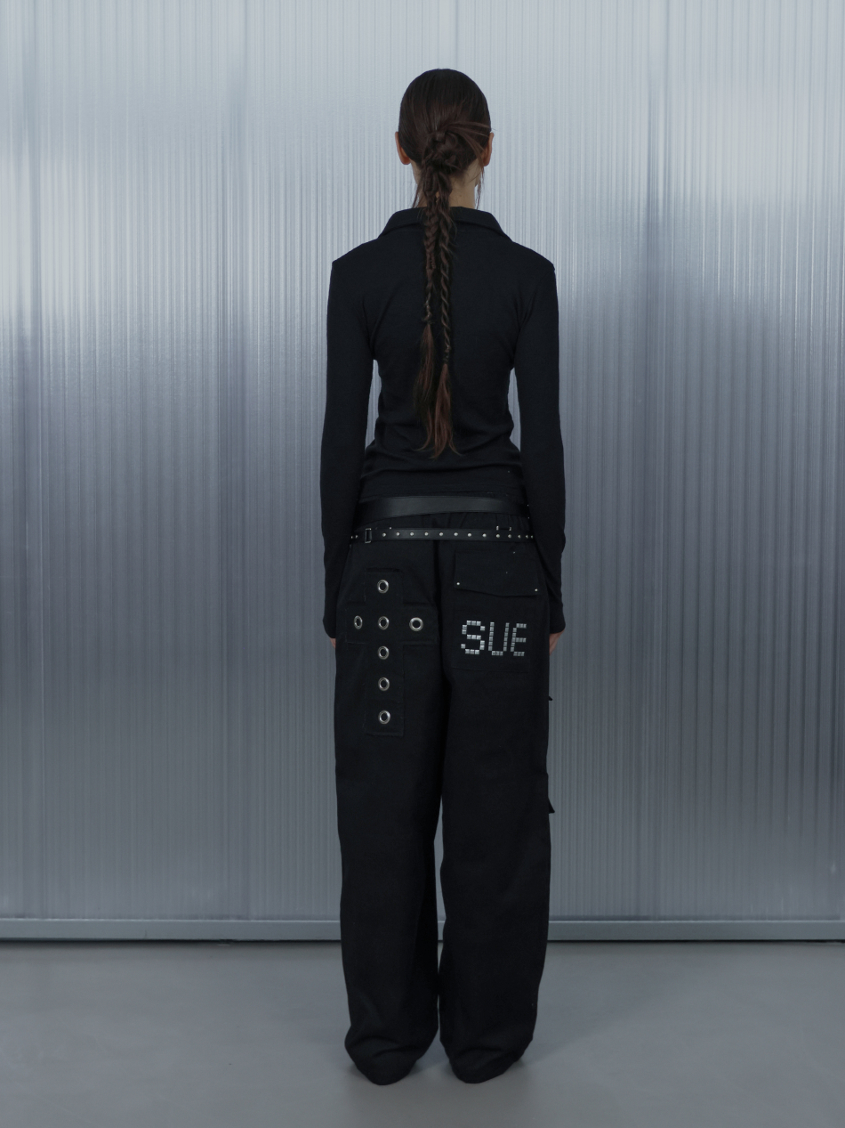 셋업이엑스이(SETUP-EXE) WAFFEN LINE COLLAR TEE / BLACK - 사이즈