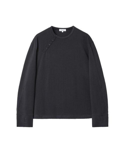 Diagonal henley neck длинный sleeves черный