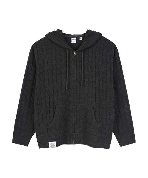 CABLE вязаный ZIP-UP худи (CHARCOAL)