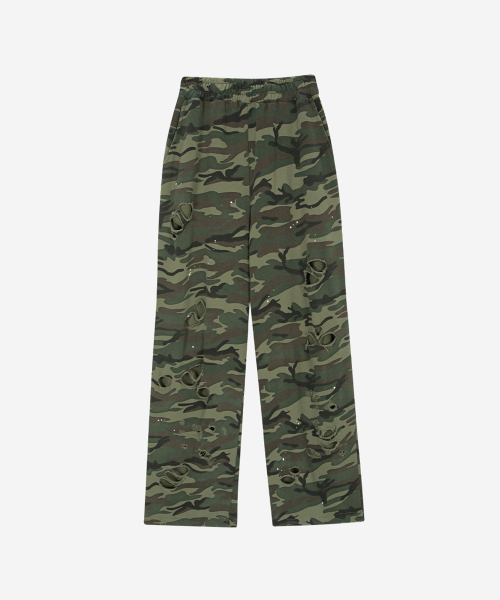 CAMO DISTRESSED LOW SWEAT PANTS KHAKI
