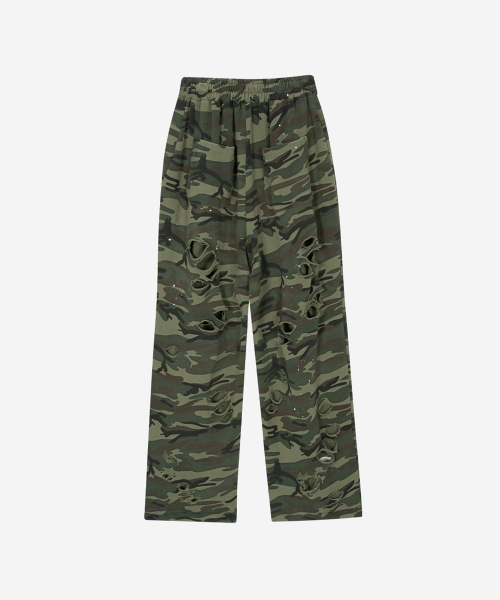 CAMO DISTRESSED LOW SWEAT PANTS KHAKI