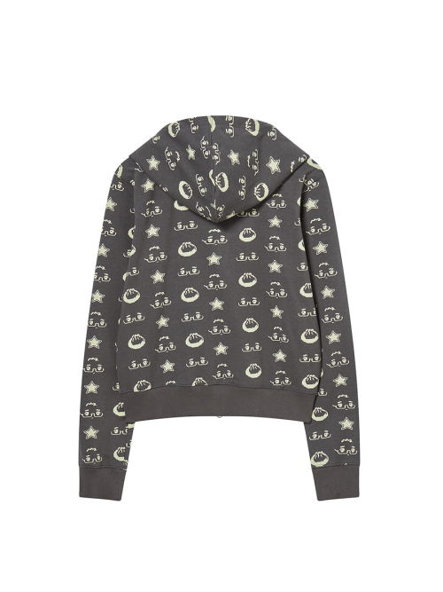 NYGD PATTERN HOOD ZIP-UP CHARCOAL