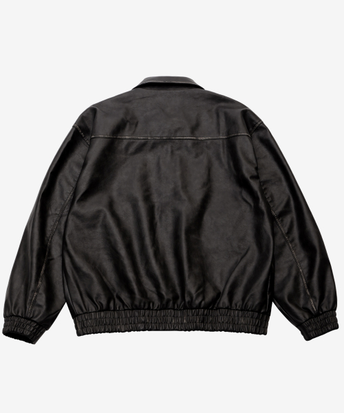 Washed кожа bomber куртка черный