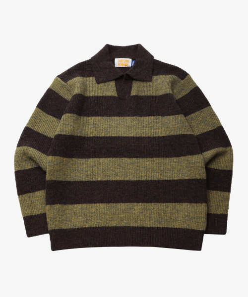 Wool mixed stripe воротник вязаный Green
