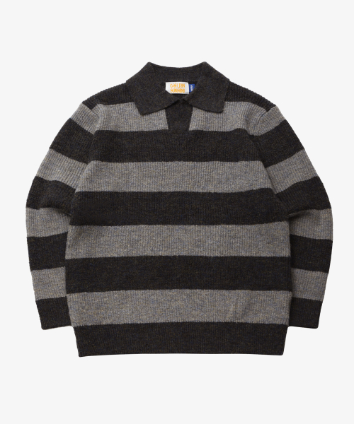 Wool mixed stripe воротник вязаный серый