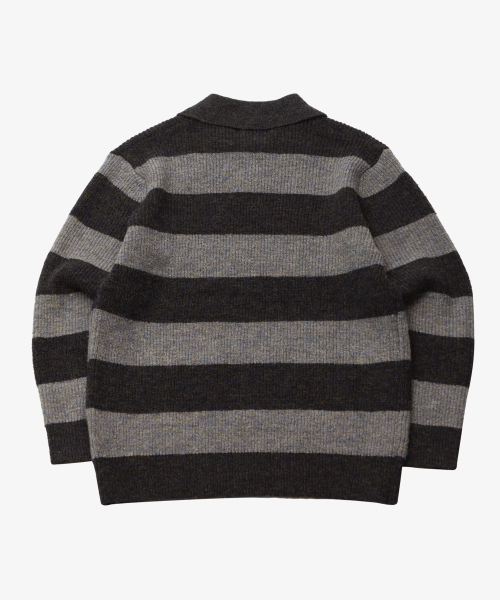 Wool mixed stripe воротник вязаный серый