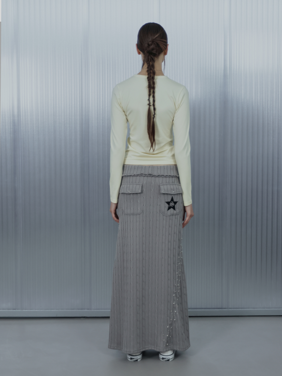 KNIT STUDDED LONG SKIRT ／ GREY | ファッション通販サイト NUGU