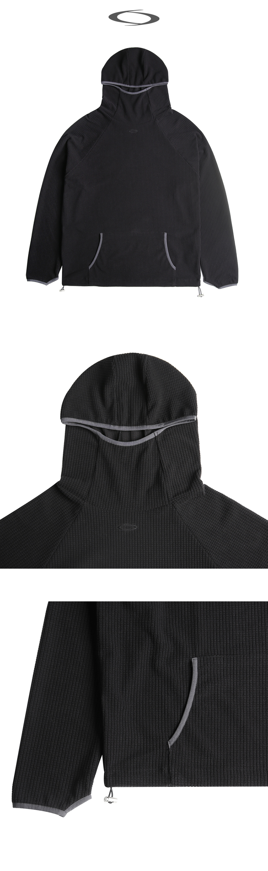 WAFFLE WARMER HOODIE - 3 COLORS BLACK