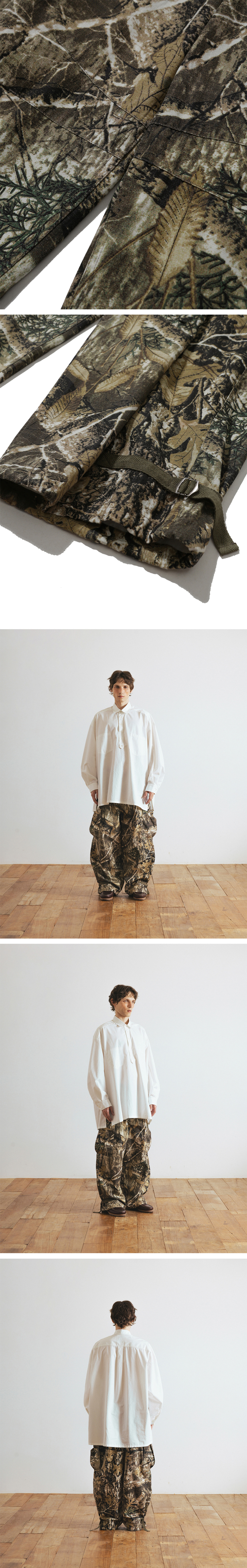 앵글런(ANGLAN) Tab Strap Cargo Wide Pants - Leaf Camo - 사이즈