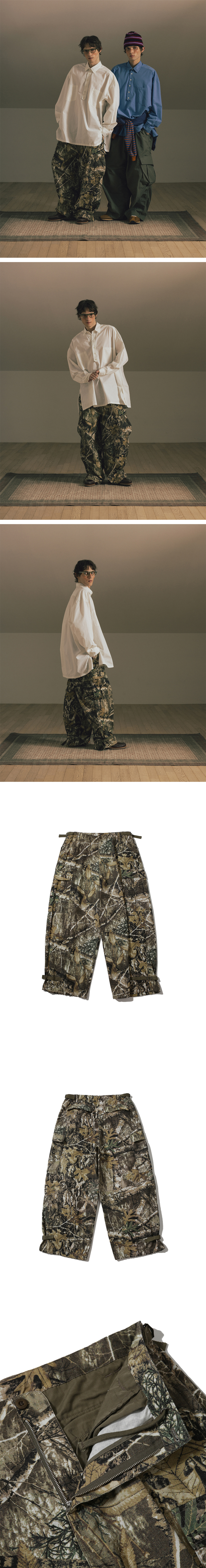 앵글런(ANGLAN) Tab Strap Cargo Wide Pants - Leaf Camo - 사이즈