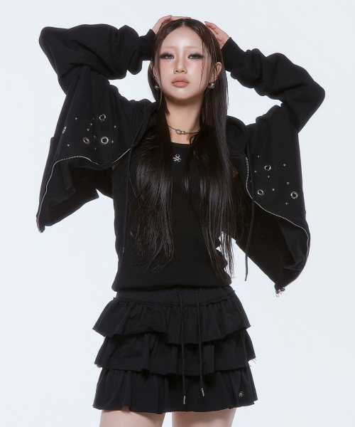 DUC) Eyelet Stud худи Zip-up черный