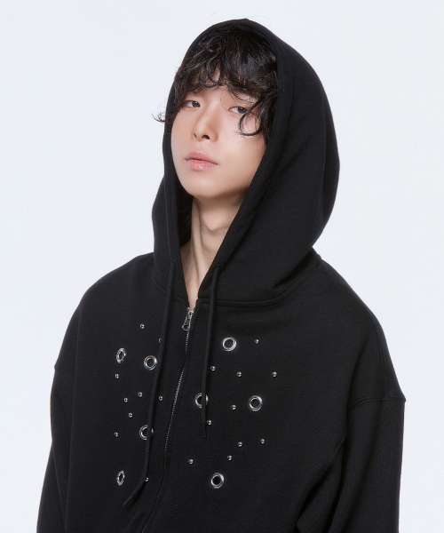 DUC) Eyelet Stud худи Zip-up черный