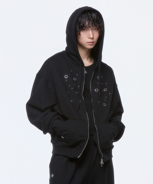 DUC) Eyelet Stud худи Zip-up черный