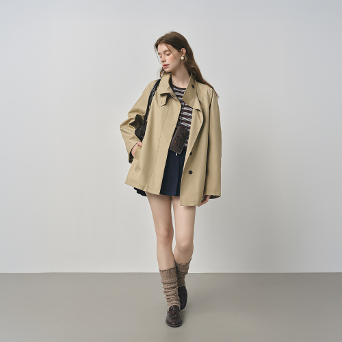 WD Striped cuffs mid-length тренч пальто 2color