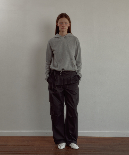 PLEATS WRAP SKIRT PANTS SET CHARCOAL