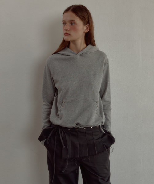 PLEATS WRAP SKIRT PANTS SET CHARCOAL