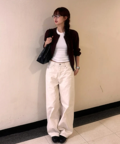 MUFFLER SET STRIPE CARDIGAN BROWN WINE