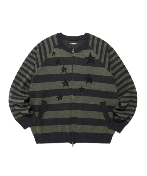 STAR STRIPE RAGLAN вязаный ZIP UP CHARCOAL( CODE0 685A)