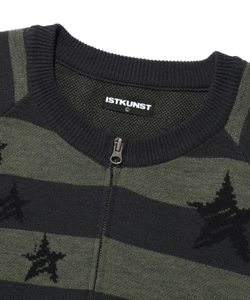 STAR STRIPE RAGLAN вязаный ZIP UP CHARCOAL( CODE0 685A)